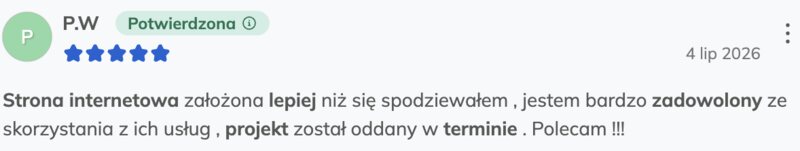 Opinia P.W., 5 gwiazdek, Oferteo: „Strona internetowa założona lepiej niż się spodziewałem.”